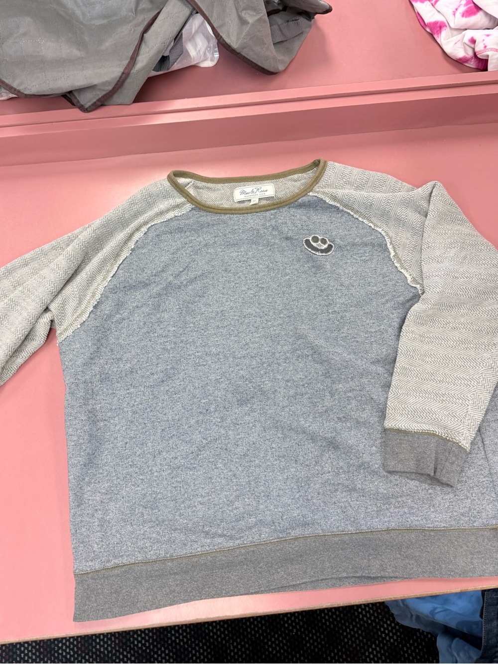 Peek Gray & Light Gray Raglan Sweatshirt with Olive Trim